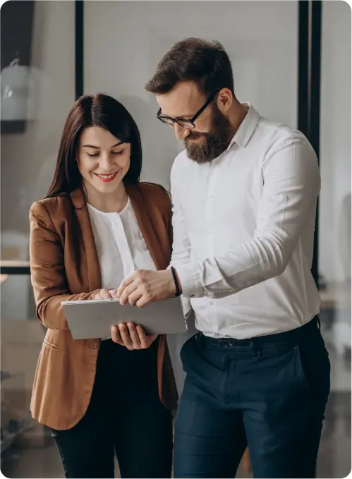 man and woman working together