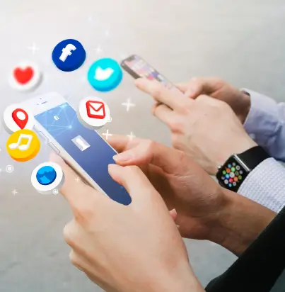 two people holding mobile phone